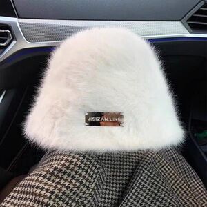 White Faux Fur Bucket Hat - Women's Accessory